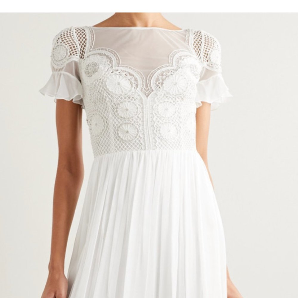 Temperley London Open-back embellished crocheted tulle and silk-chiffon gown